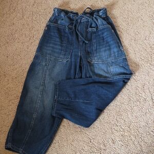 We The Free Relaxed Fit Dark Blue Barrel Cropped Jeans